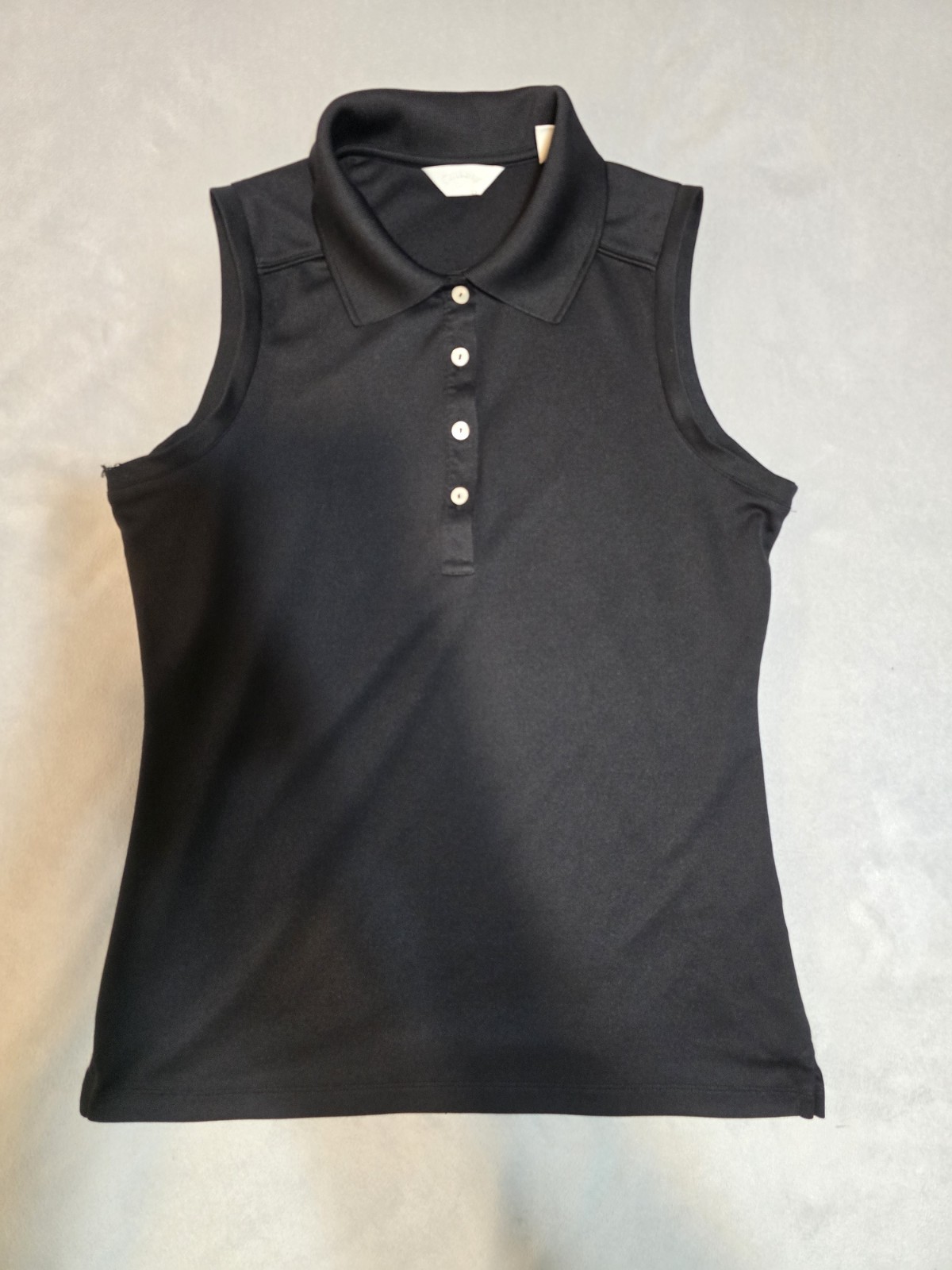 Callaway Womens Size M Sleeveless Golf Top Shirt Black Button Collar Polo Active