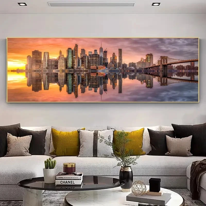 Panoramic Stunning Urban High-Rise Sunset Landscapes Canvas Wall Art Home Decor