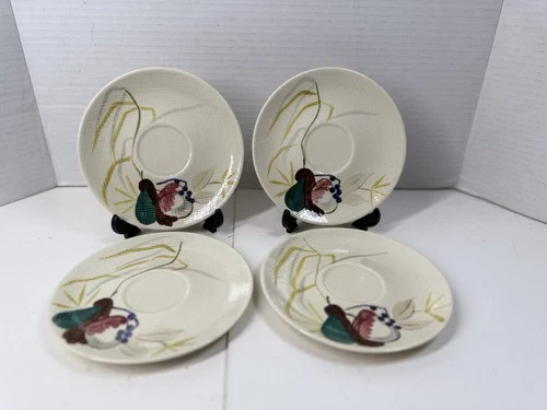 4 Vintage Red Wing Capistrano Hand Painted Ovenproof 6" Saucers