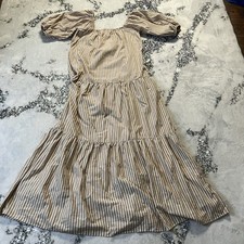 Asos Dress Womens Size 10 Tall Tan Striped Tiered Puff Sleeve Maxi Striped