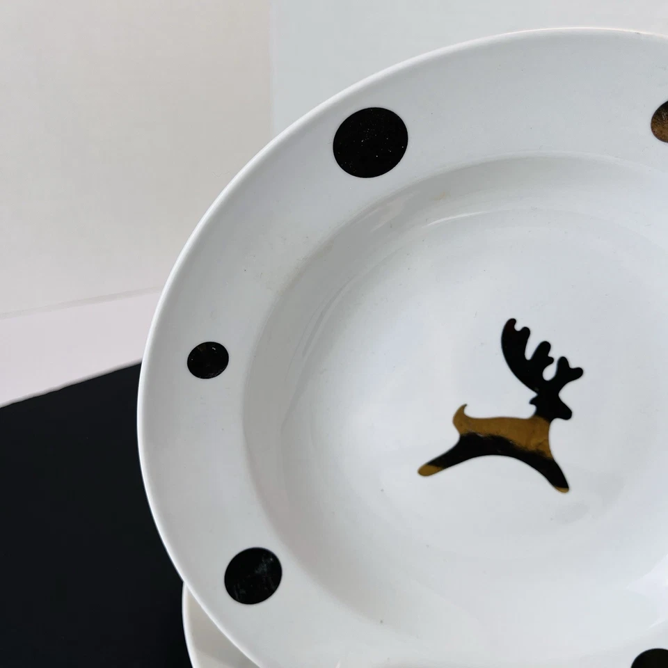 "Cuencos Century Fine China blancos con borde de reno con puntos dorados - 8,5"" - Navidad" Foto 3 de 4