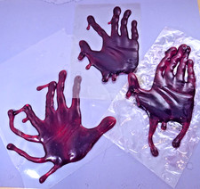 3 Window Gel Clings BLOODY HANDPRINTS Halloween Home Decor Spooky