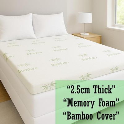 Memory Foam Matratzenauflage Bambusbezug 2,5 cm dick | alle Größen | UK-Bestand