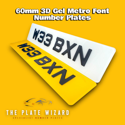 3D Gel 60 mm Metro Schrift Nummernschilder (Standard & getönte Optionen)