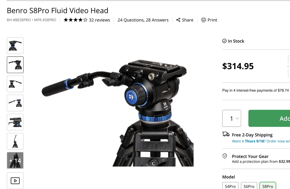 Trípode Benro A373T + Cabezal Fluido S8Pro (con Placa QR) + Adaptador Media Bola 75HB | Foto 3 de 4