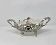 Vintage gondola ornate footed serving bowl oval filigree art nouveau 