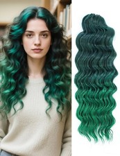 300g Curly Braiding Hair Ombre Green Ocean Wave Crochet Hair Long Synthetic L...