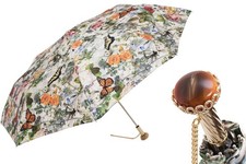 PASOTTI Folding Umbrella 30cm Butterflies Print Jeweled Handle Italy