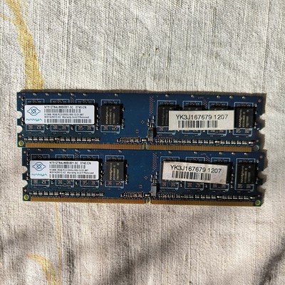Nanya 1GB Kit (2x 512 MB) DDR2 RAM NT512T64U88B0BY-3C  PC2-5300U-555-12-D1 667