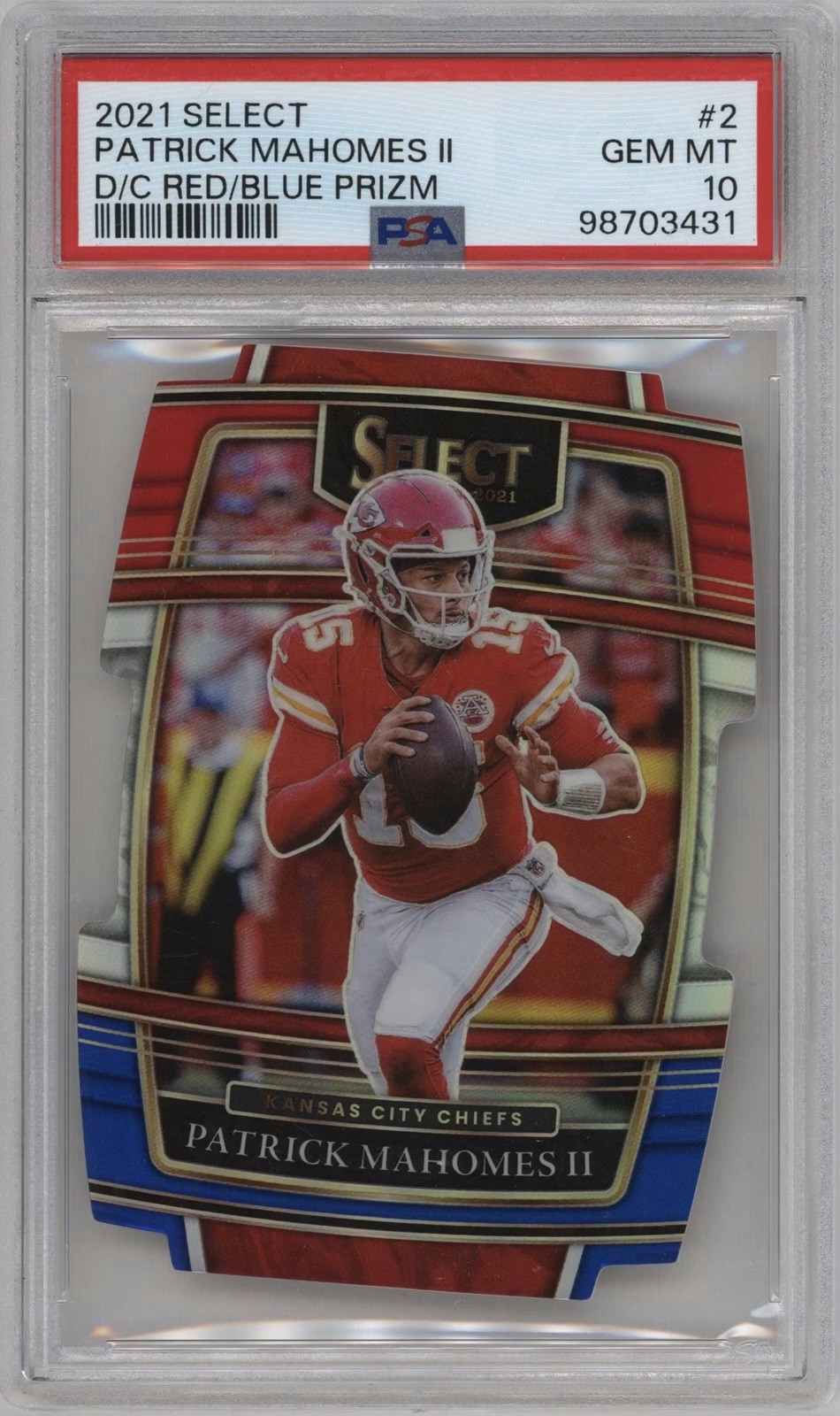 2021 Panini Select Patrick Mahomes II #2 Red & Blue Prizm Die-Cut PSA 10