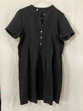 QUINCE 100% Black European Linen Short Sleeve Swing Dress Shift Pockets Small