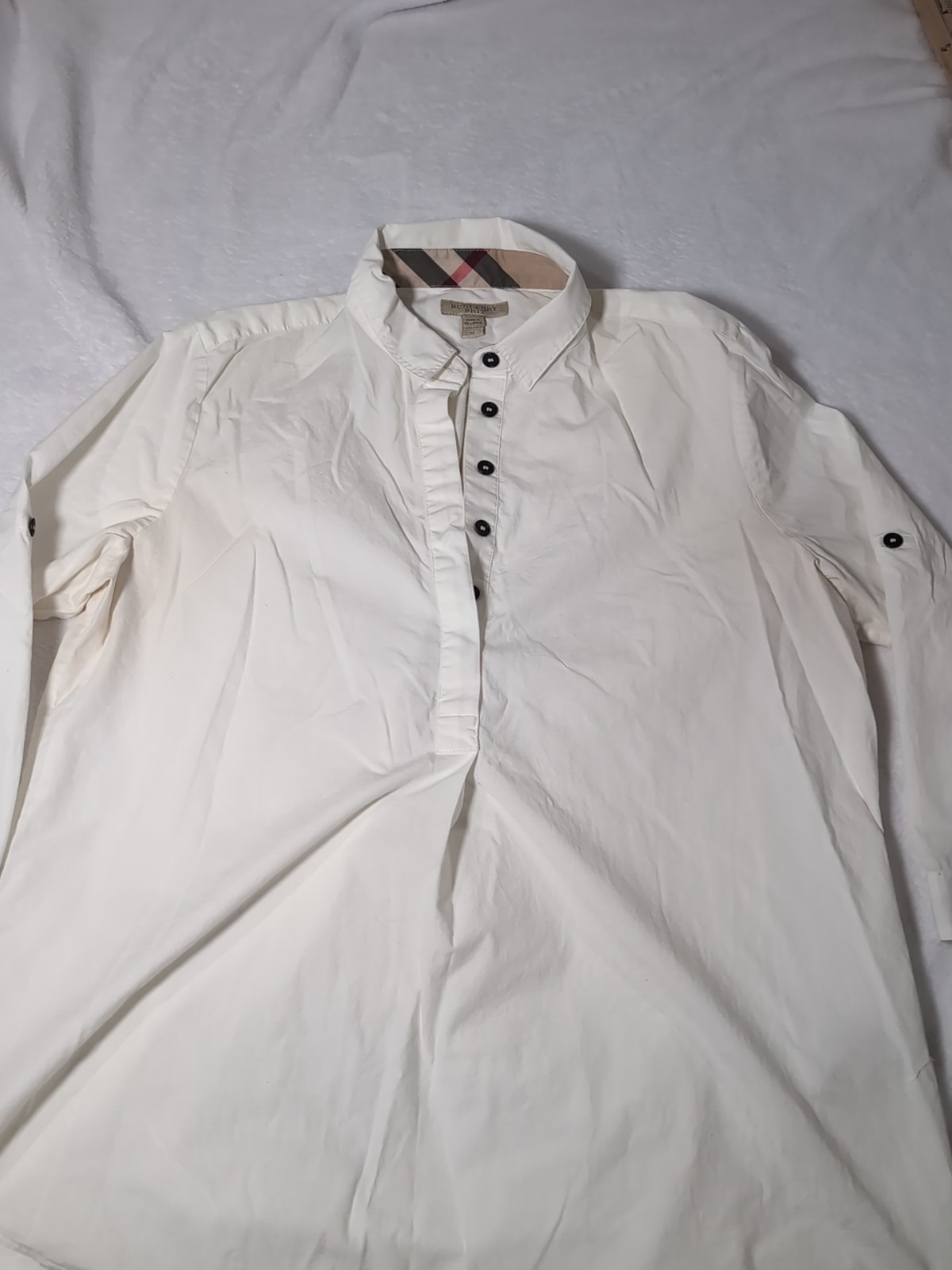 BURBERRY BRIT WOMEN 3/4 SLEEVE SLIP WITH COLLAR BLUSE PLAID PRINT SZ M thumbnail 6