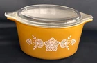 Vintage Pyrex 1 QT Butterfly Gold Milk Glass Cinderella Bowl with Lid #473