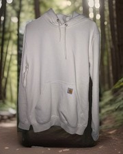 Carhartt Hoodie Mens Small White Loose Fit Midweight Logo Sleeve Sweatshirt