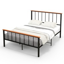 Queen Metal Platform Bed Frame Mattress Foundation w/ Headboard Industrial