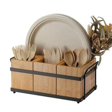 PTSTING Silverware Caddy Wood Holder Paper Plate Dispenser Utensil Caddy Cutl...