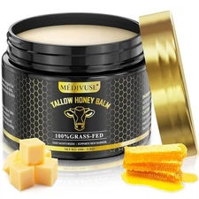 MediVuse Beef Tallow Honey Balm Moisturizer 4.3 Oz—100% Grass- Fed Beef