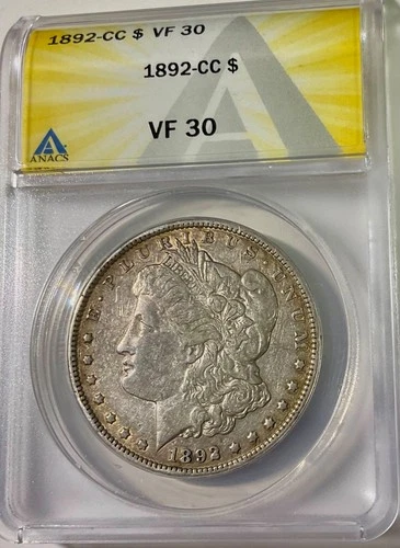 1892CC USA Key Date Morgan Dollar ANACS graded VF 30 still retains lustre!