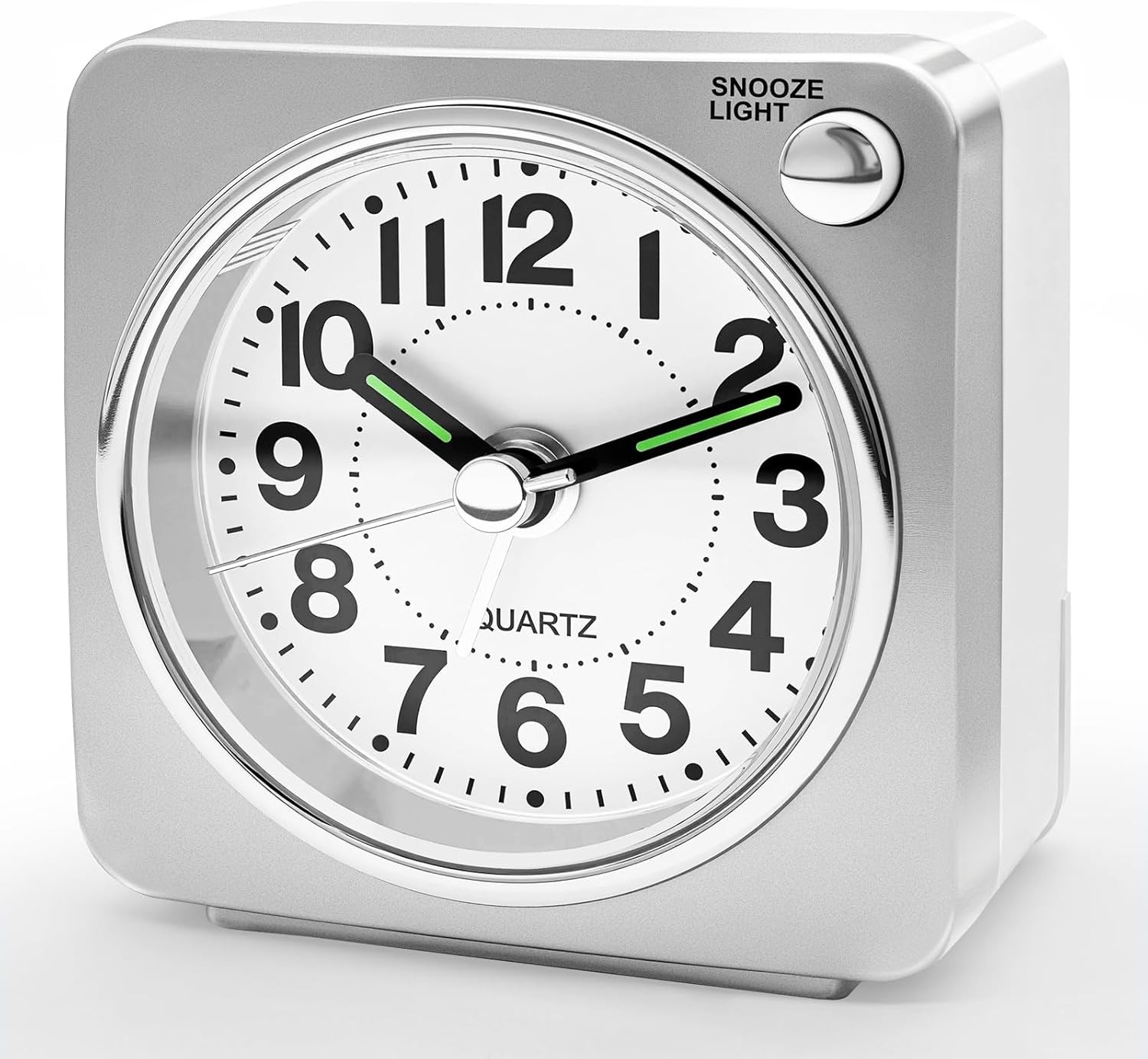 Minimalist Battery Analog Travel Alarm Clock, Silver Table Desk Shelf Clocks for