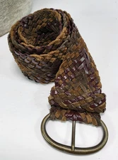 American Eagle Outfitters Wide Braided Woven Brown Leather Belt Women's SM/PM