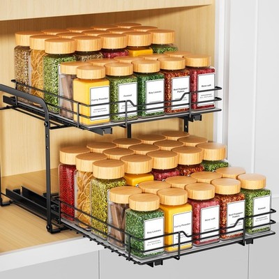 Spice Organization for Cabinet,2 Tier Pull out Spice Rack Organizer for Insid...