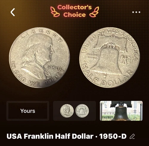 1950-D Franklin Half Dollar Fine 90% Silver CoinSnap Rated VF(Very Fine)