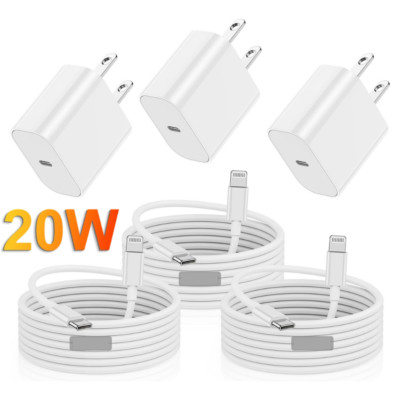 3Pack For iPhone 14 13 12 11 8 20W PD USB C Fast Charger Block Type C Cable Lot