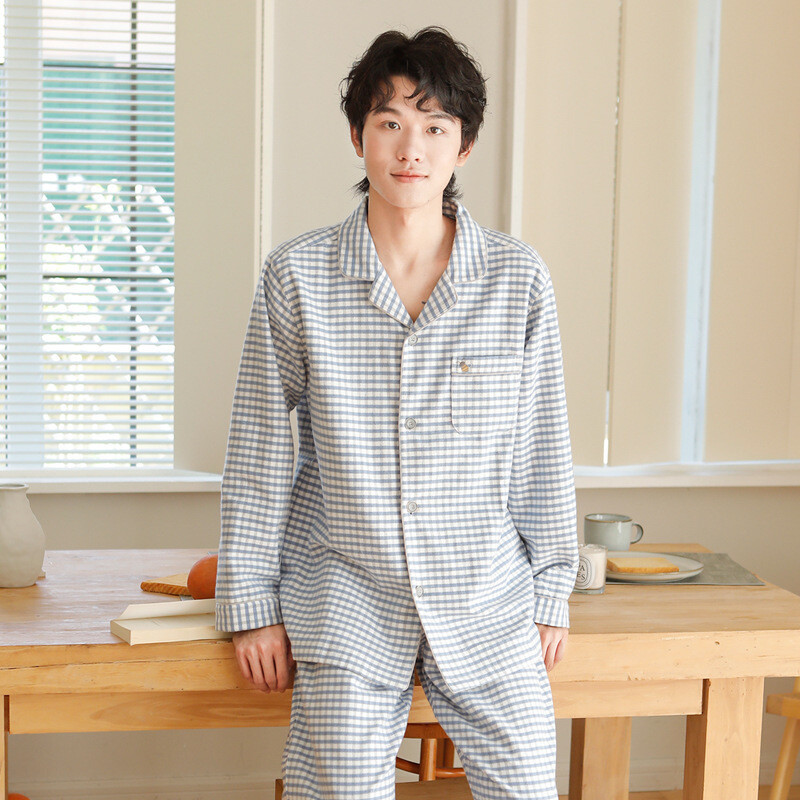 Cotton Pajama Set Soft Long Sleeve Pajamas Lightweight Button Up