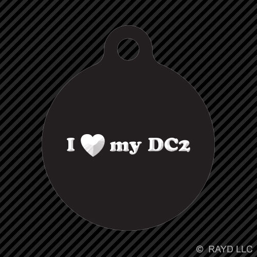 I Love my DC2 Keychain Round with Tab dog engraved many colors