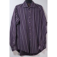 Men's TAYLORBYRD Dress Shirt Long Sleeve Button Up Purple Striped L Large