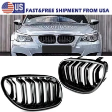 Front Kidney Gloss Black Grille Dual Slats Grill For 2003~2010 BMW E60 E61 M5 US