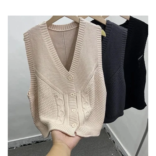 New Cardigan Vest Women's Knitted Jacket Sleeveless V-neck Casual Loose Knitted - Bild 28 von 29