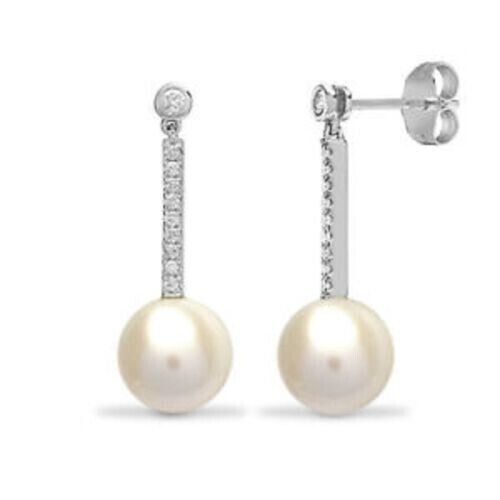 2.00Ct Round Cut Yellow Pearl Drop Dangle Women's Earring 14K White Gold Finish - Picture 1 of 4