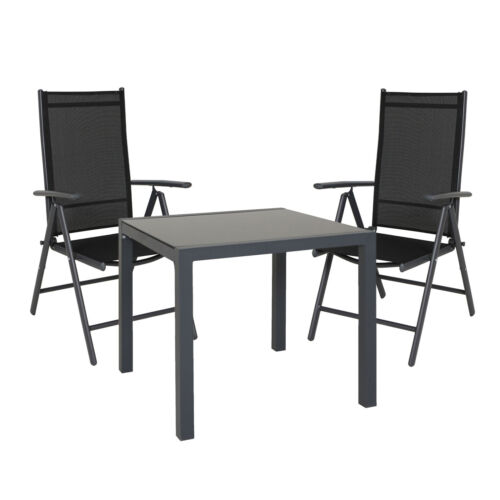 SVITA Zestaw Stół ogrodowy z 2 krzesłami Aluminium Szklany blat Zestaw wypoczynkowy Meble ogrodowe  - Zdjęcie 1 z 7