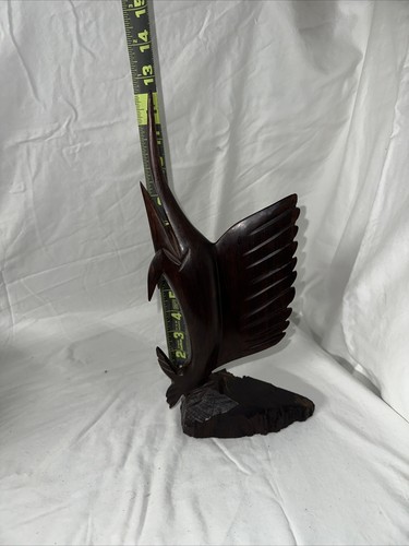 Hand Carved Rosewood Marlin Sailfish Wooden Sculpture Figurine Curio Shelf Decor - Picture 5 of 7