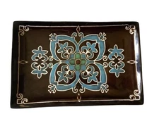 Cellar Reactives Rectangular (Macys) Serving Plate, Medallion Design blue/ brown