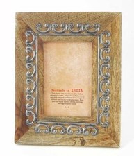 Photo Frame Natural Wood With Metal Scrollwork Handmade In India 4x6