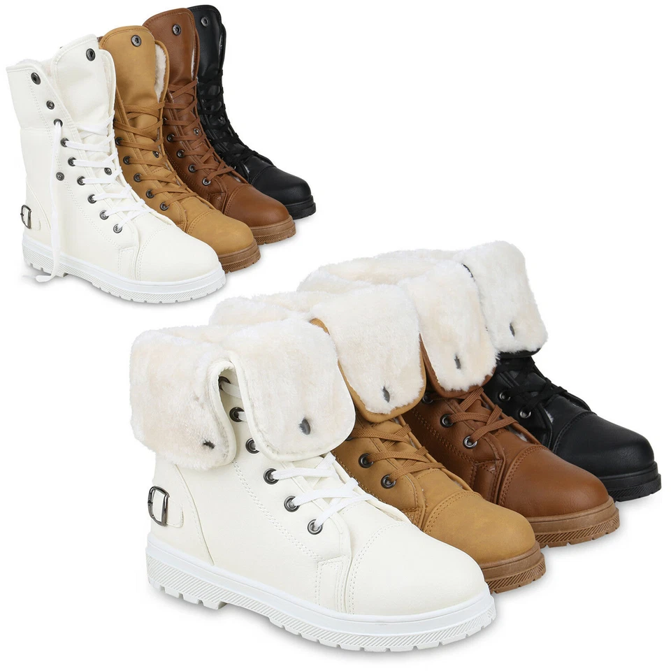 MARKENLOS 894852 Warm Gefütterte Damen Stiefeletten Worker Boots Outdoor Schuhe New Look