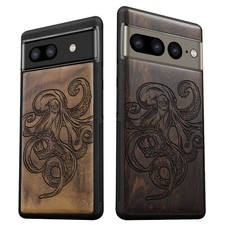 Wood Phone Case for Google Pixel 8 Pro 7a 7 Pro 6 Pro 6a 6 7 8 Cover Octopus
