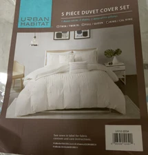 🌻 URBAN HABITAT 100% Cotton Duvet Cover Set, King 5pcs, good👌