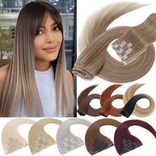 8Pieces Real Thick as Human Clip In Full Head Hair Extensions Skin Weft Straight