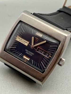 VINTAGE FAVRE LEUBA SEA RAIDER 36000 STAINLESS STEEL WATCH for