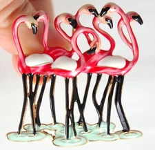 2" NWOT FLOCK/ FLAMBOYANCE OF PINK FLAMINGO BIRDS ENAMEL & GOLD TONE BROOCH PIN
