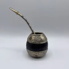 MF Alpaca Argentina Yerba Mate Tea Gourd With Bombilla Straw Ornate Etched