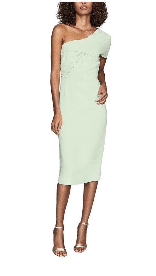 New Reiss Riana One Shoulder Dress in Mint/Teal/Green Size UK 10/US 6