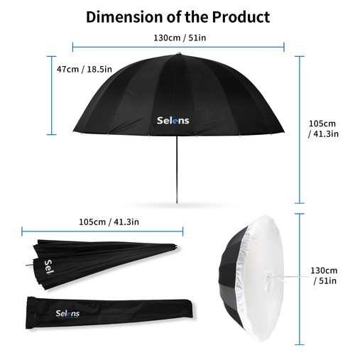 Selens 51" Parabolic Reflective Umbrella Softbox w/Diffuser Photo Studio Flash - Picture 2 of 12