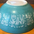 Vtg Pyrex Amish Butterprint 442 1.5 Qt Cinderella Mixing Bowl Turquoise & White