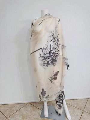 Brunello Cucinelli 100% Cashmere Shawl Ivory W Black Watercolor 60  x 100  NWT