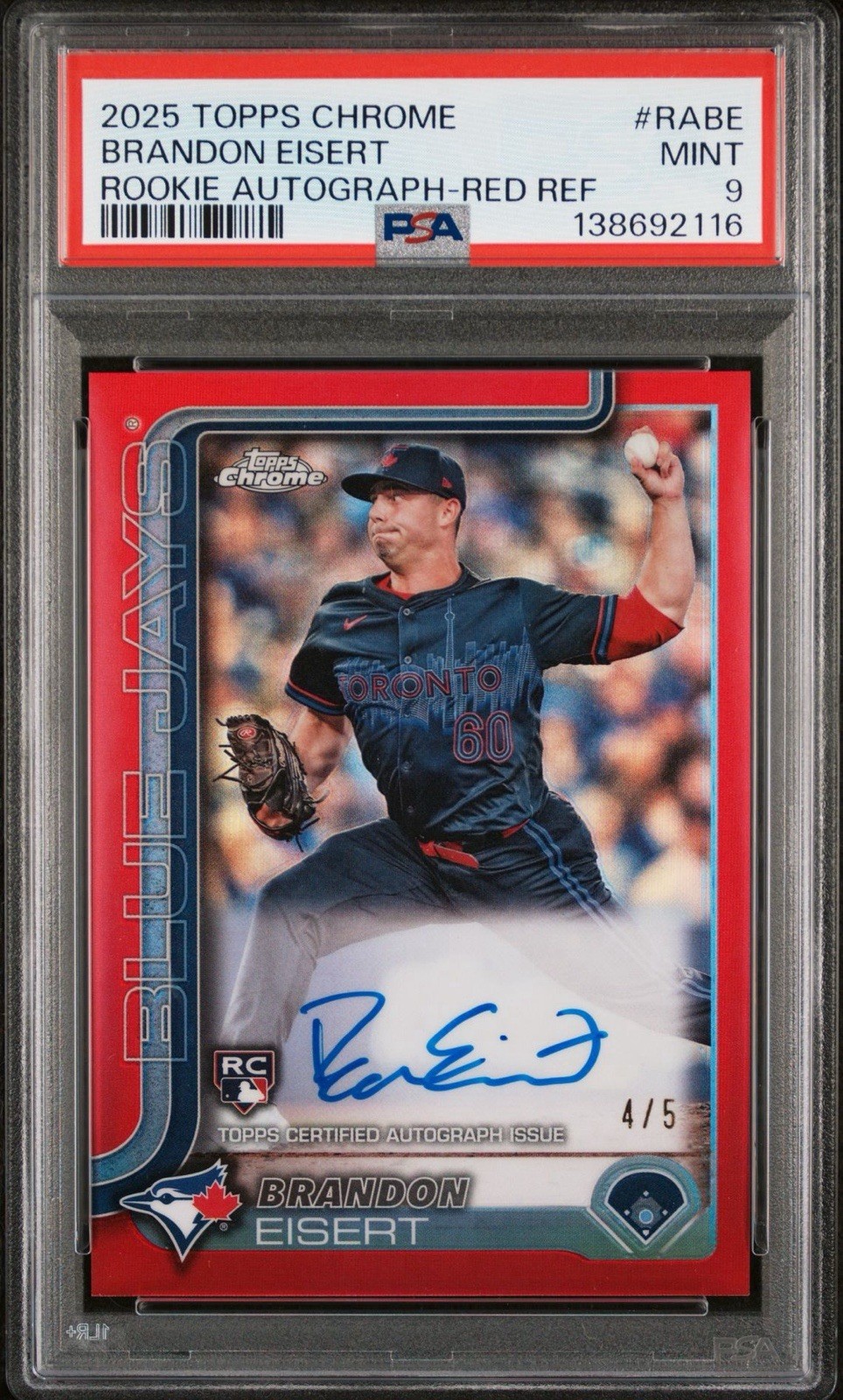 Topps Chrome 2025 Brandon Eisert Rookie Autograph Red Refractor /5 PSA 9 #RA-BE
