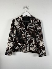 Chico's Jubilant Lini Silk Blazer Jacket Fudge Brown Tropical Floral Size 1 New